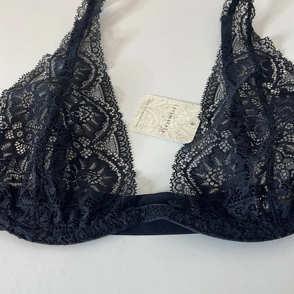 Free People Hyper Plunge Underwire Bra Black Lace Small